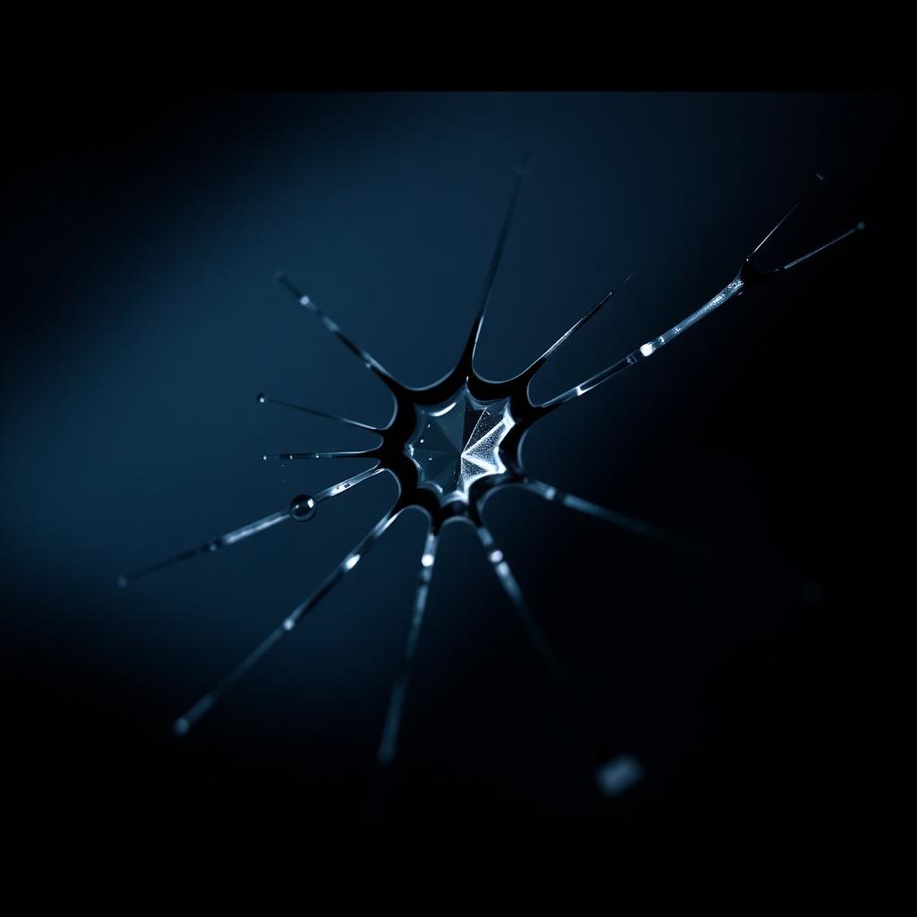 Close-up of a stone chip on windshield glass
